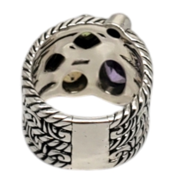 Samuel B Sterling Silver Multi-Stone Ring Wide Band Size 6 # 20232 - Picture 3 of 8